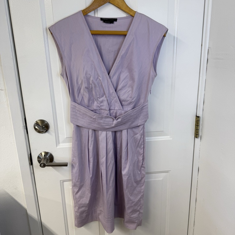 BCBG Maxazria Lilac Wrap Pintuck Waist Poplin Shirt Dress Sleeveless Womens Sz 4
